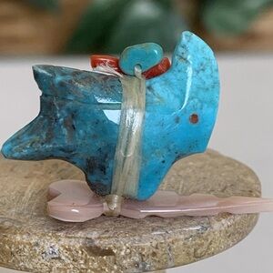 Zuni Old Style Turquoise Eagle Fetish Red Coral Turquoise Bundle Shell Arrowhead